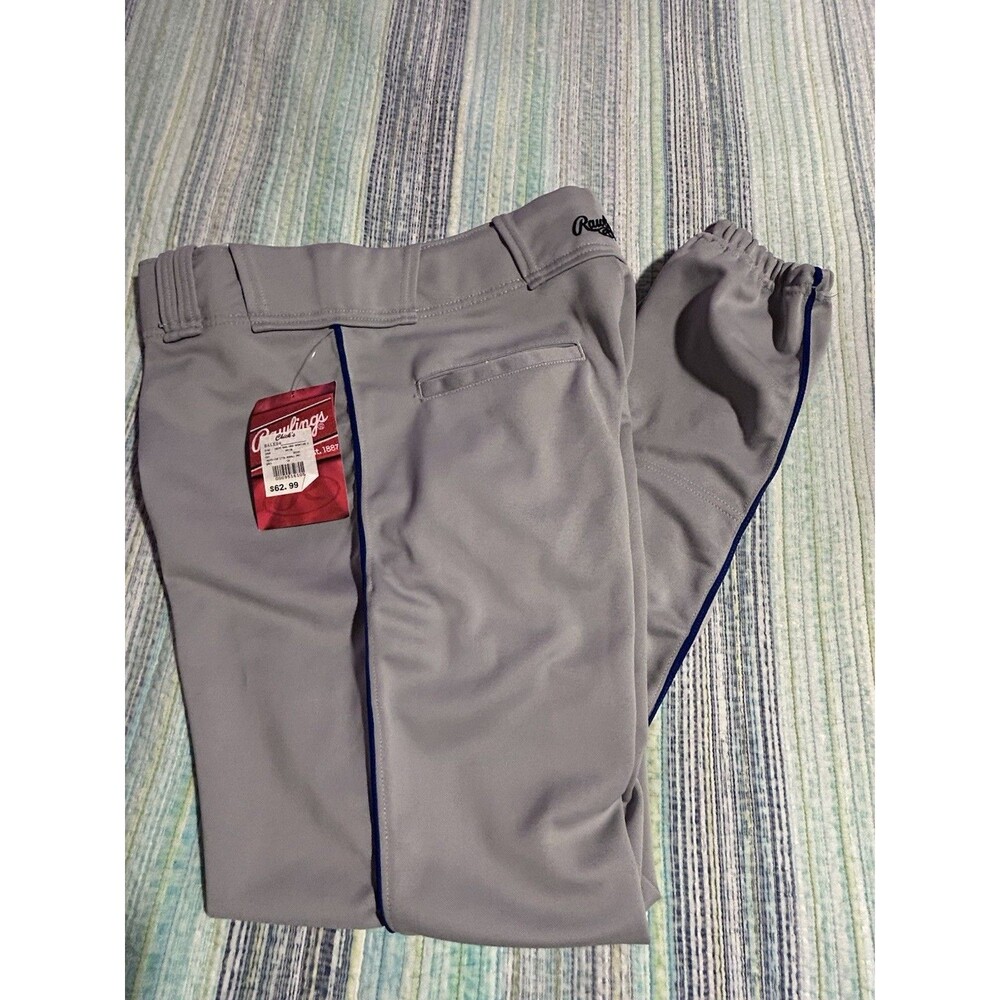 New Rawlings Grey With Blue Stripe Baseball Softball Pants Adult Size 34 NWT